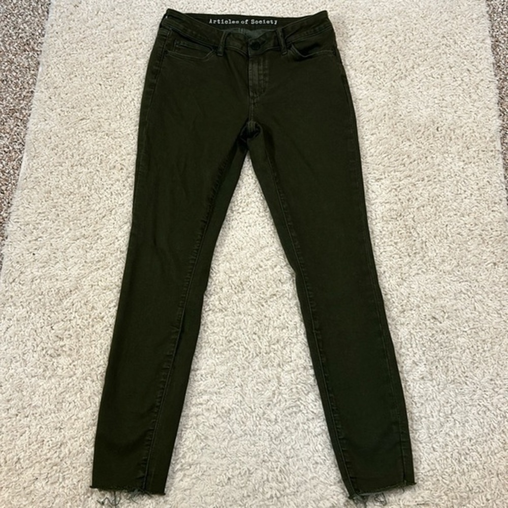 ARTICLES OF SOCIETY 27 dark green skinny jeans with raw hem